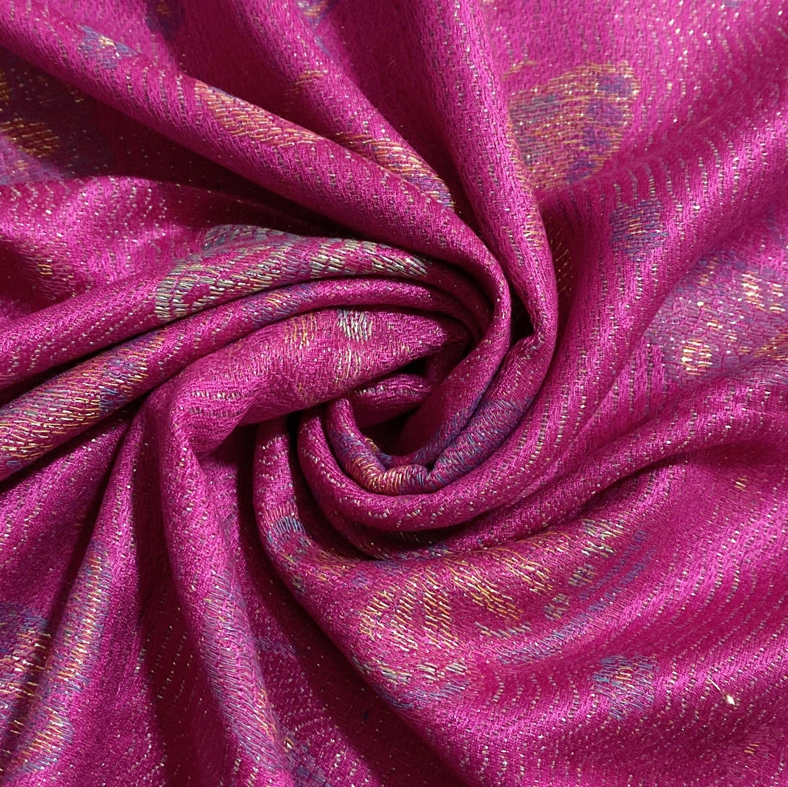 100% Valódi Pashmina Kasmír Sál-Kendő, 70 cm x 170 cm, Pillangó Mintás, Fényes Fukszia Rózsaszín 2 