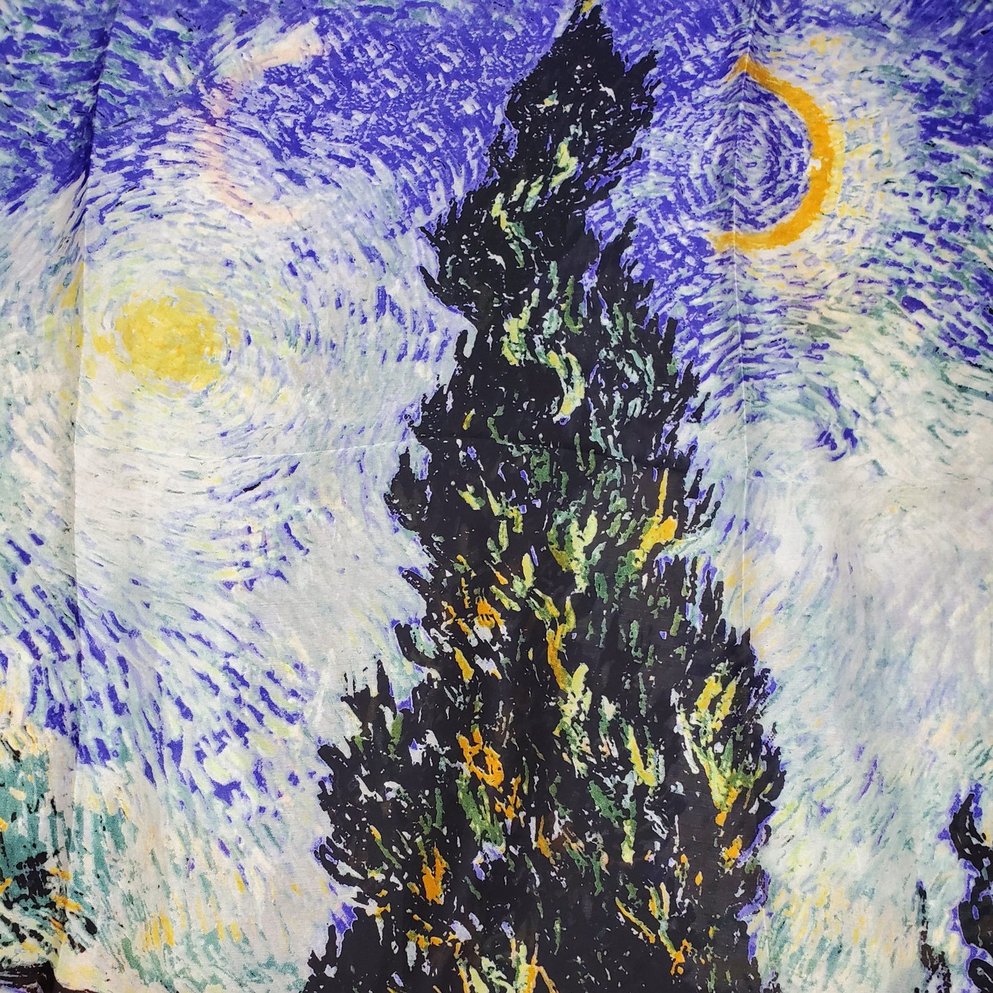 100% Selyem Sál, 90 cm x 180 cm, Van Gogh Ciprus és Csillag