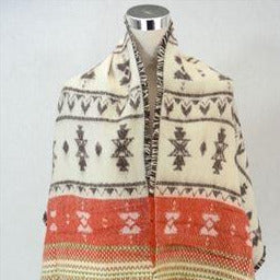 Gyapjú Sál-Kendő, 190 cm x 53 cm, Azték Mintás, Krém és Barna