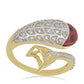 Arannyal Bevont Ezüst Gyűrű Vörös Szivacs Korallal és Fehér Topázzal