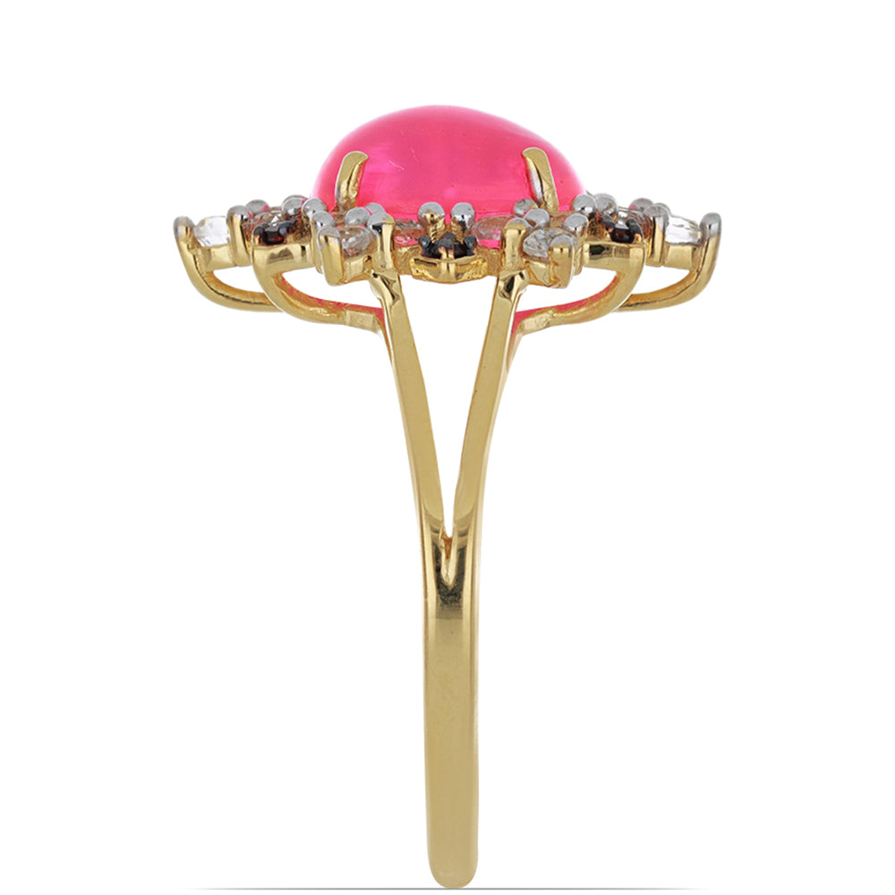 Arannyal Bevont Ezüst Gyűrű Lega Dembi Etiópiai Pink Opállal és Barton Gránáttal